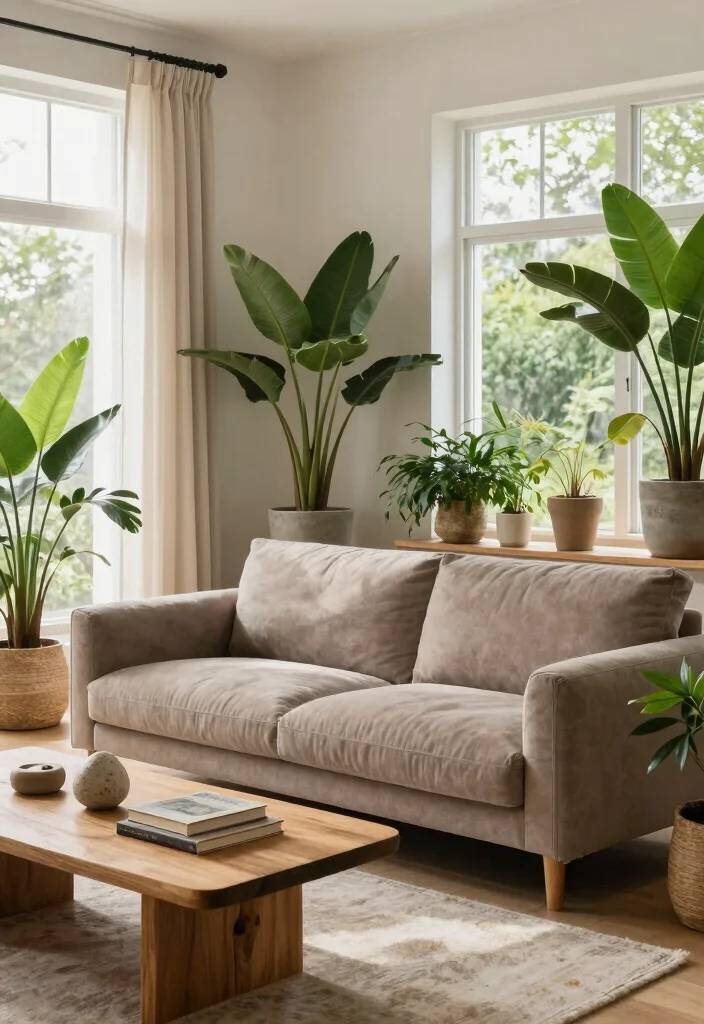 15 Loaf Sofa Living Room Ideas for Modern Relaxed Comfort 6. Incorporating Natural Elements 0