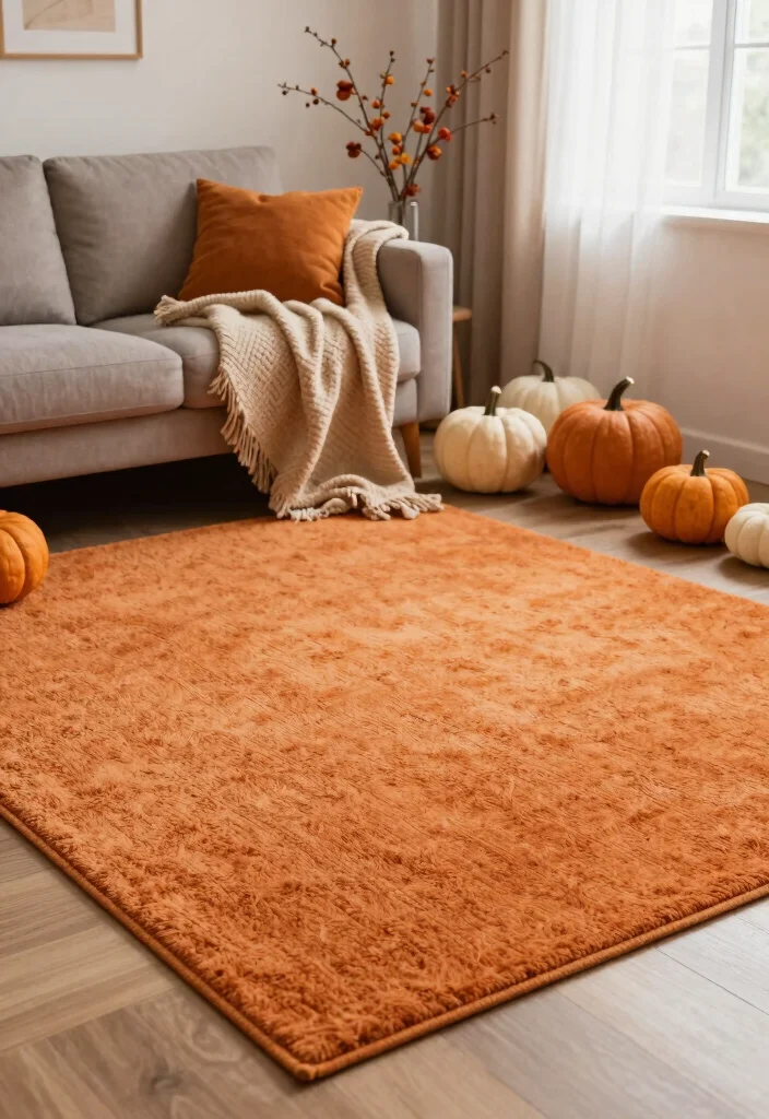 15 Orange Rug Living Room Ideas Warm Color Pop 10. Seasonal Changes with Orange Accents 0