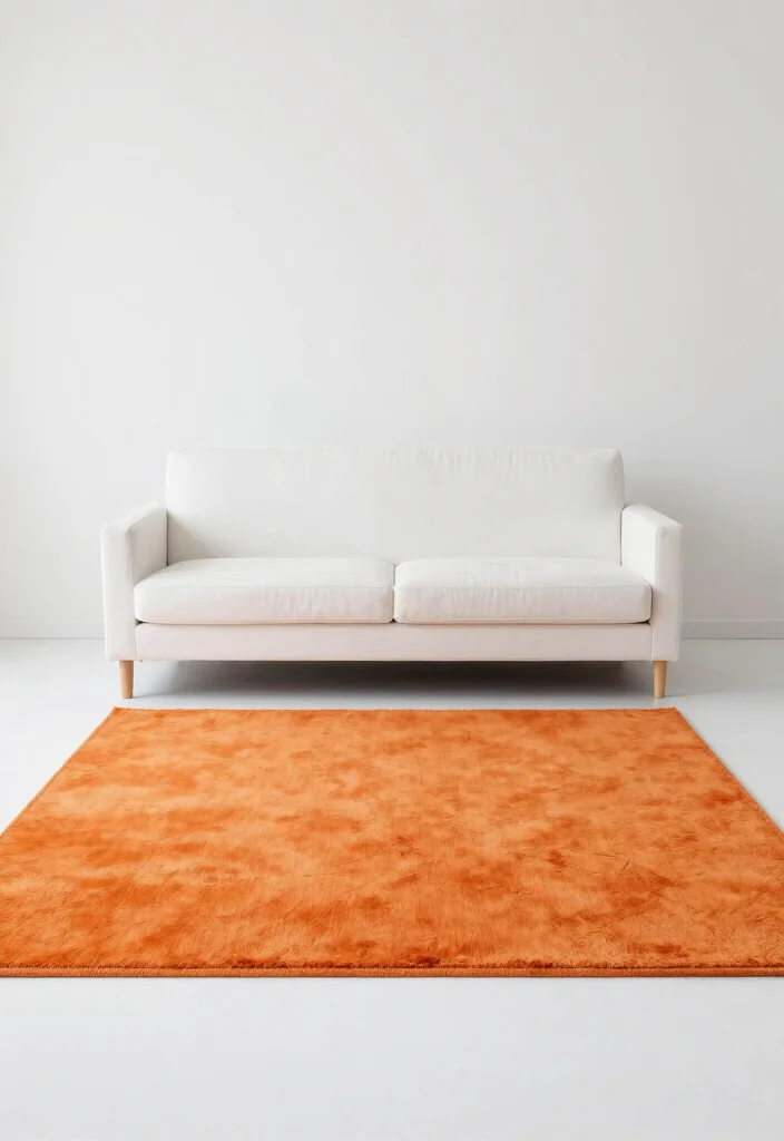 15 Orange Rug Living Room Ideas Warm Color Pop 11. Minimalist Approach with Bold Accents 0