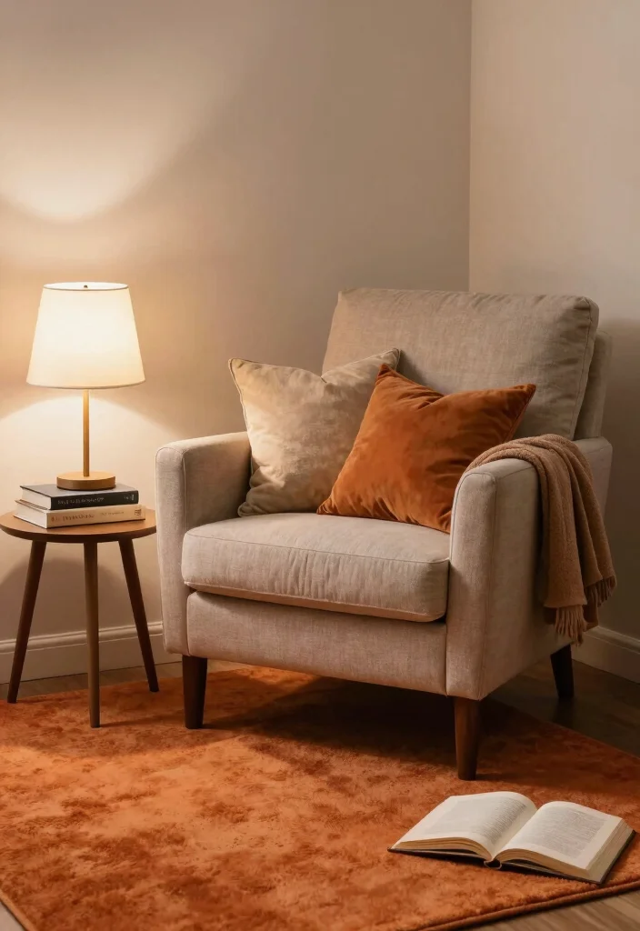 15 Orange Rug Living Room Ideas Warm Color Pop 14. Creating a Cozy Reading Nook 0
