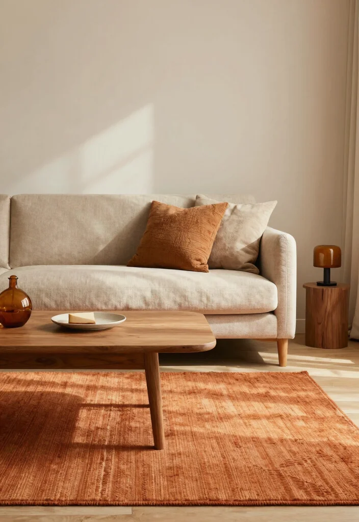 15 Orange Rug Living Room Ideas Warm Color Pop 5. Warm Neutrals with a Touch of Orange 0