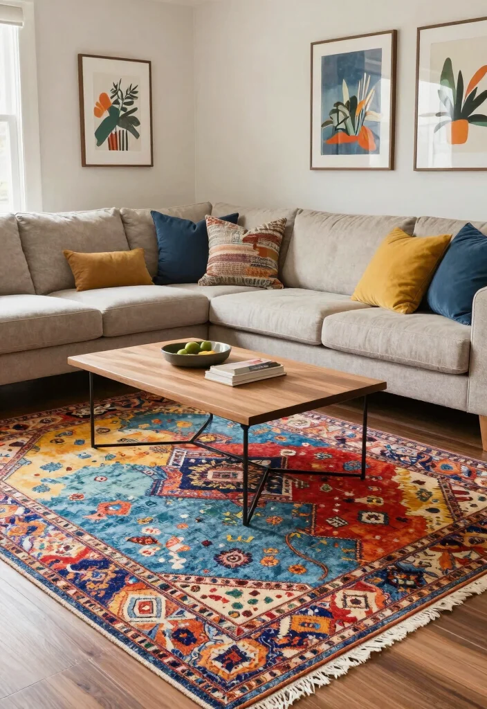 15 Rug Sizes Living Room Ideas To Get Proportions Right 10. Patterns with Purpose 0
