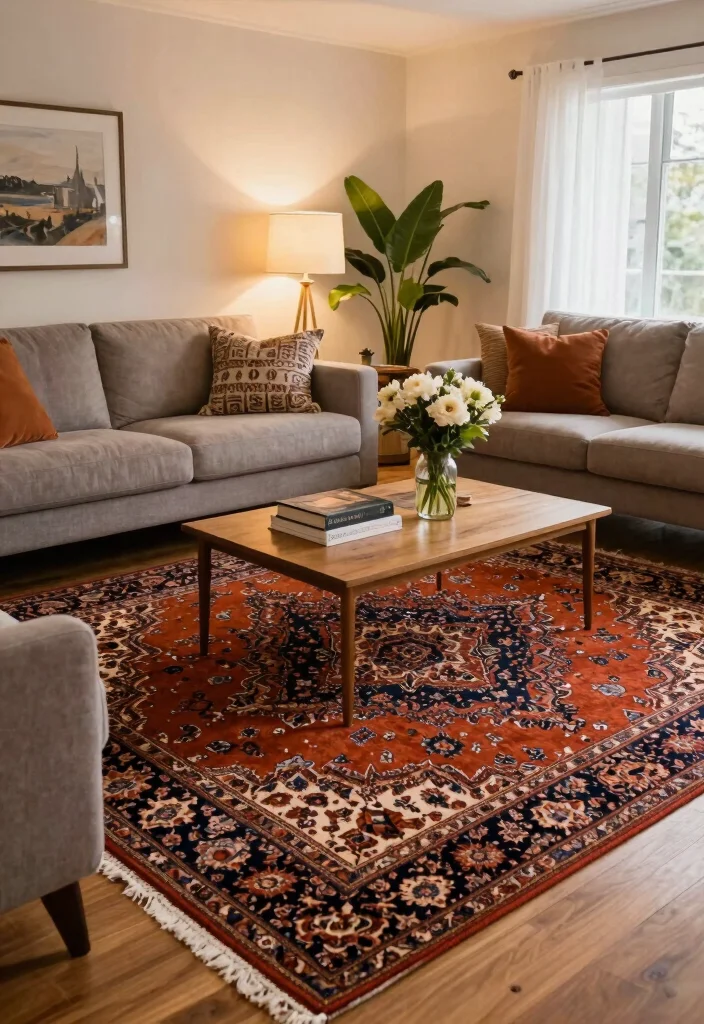 15 Rug Sizes Living Room Ideas To Get Proportions Right 11. Vintage Charm 0
