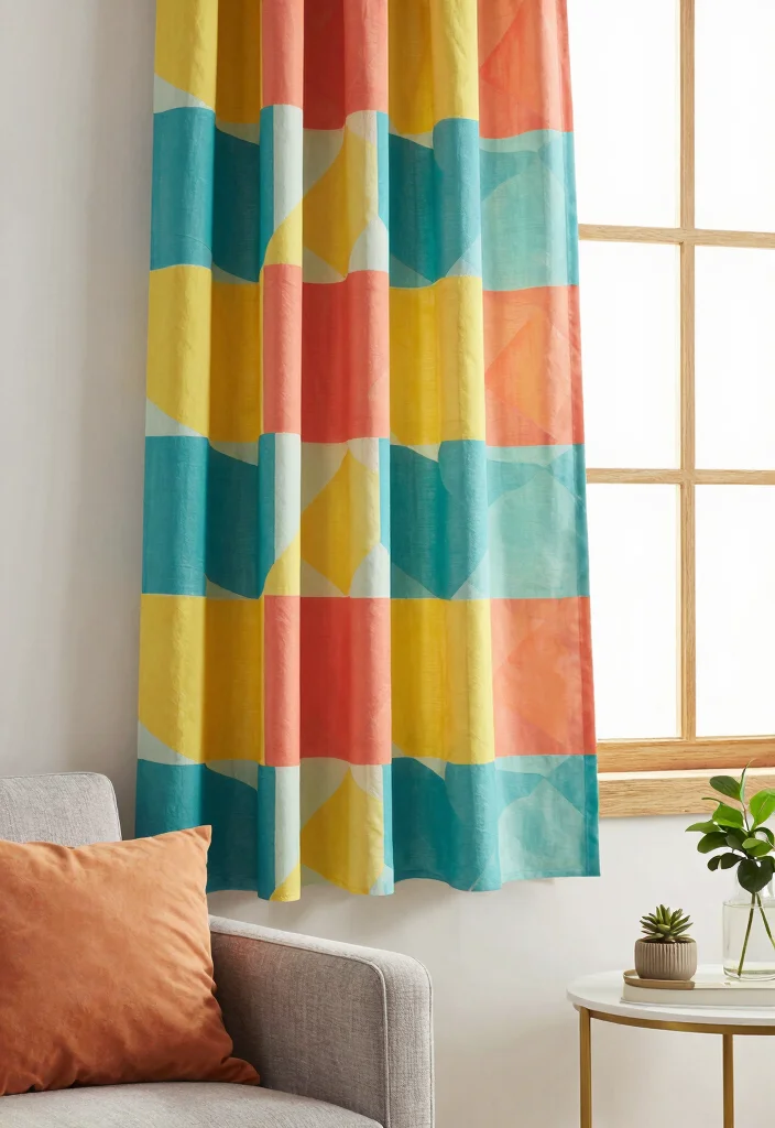 15 Short Curtains Living Room Ideas for a Casual Practical Style 1. Bold Patterns for a Fun Touch 0