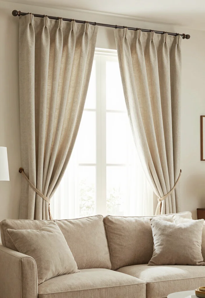 15 Short Curtains Living Room Ideas for a Casual Practical Style 11. Simple Tie Backs 0