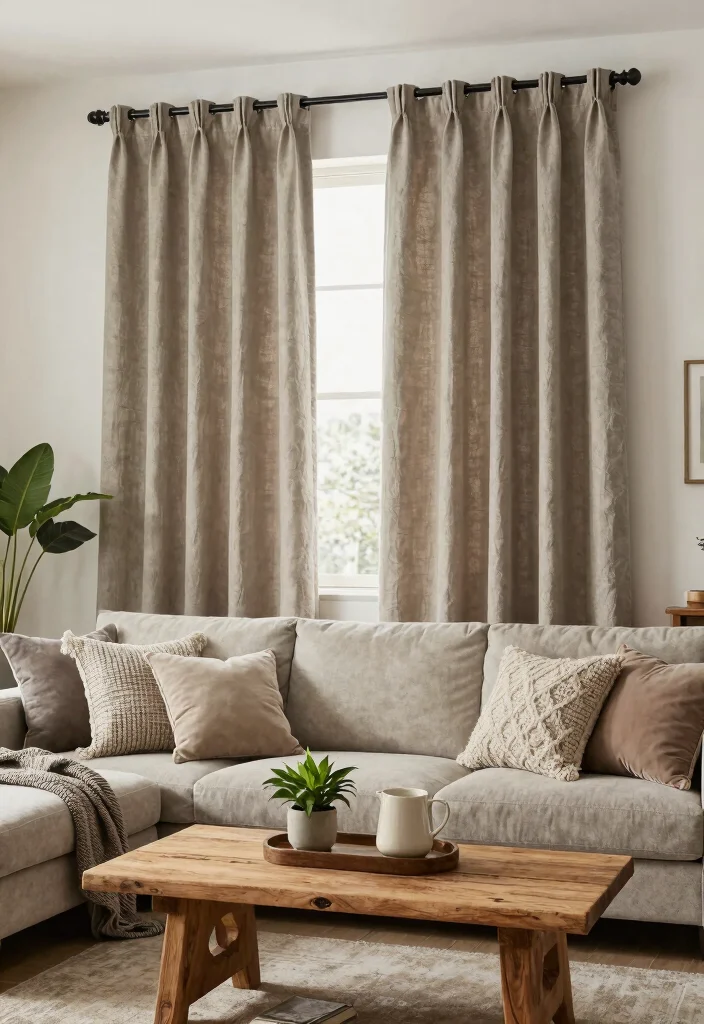 15 Short Curtains Living Room Ideas for a Casual Practical Style 3. Textured Fabrics for Depth 0