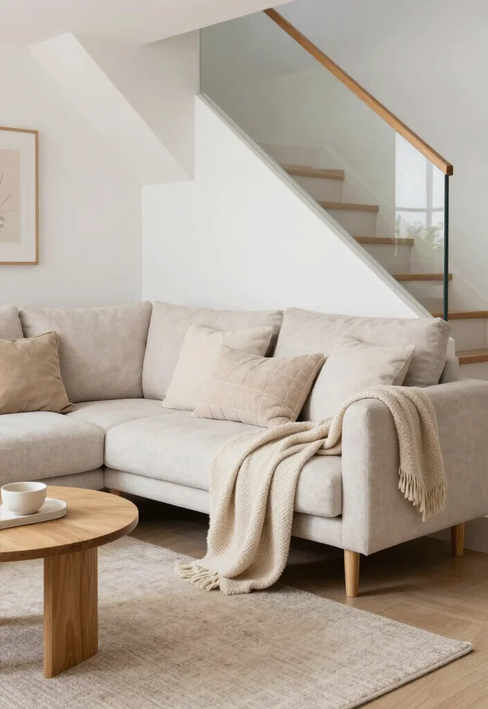 15 Sofa Under Stairs Living Room Ideas Clever Space Use 12. Scandinavian Comfort with a Sofa Sectional 0