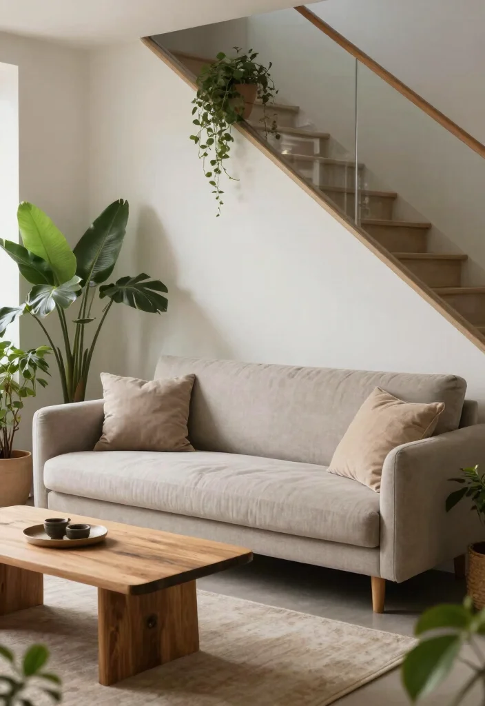 15 Sofa Under Stairs Living Room Ideas Clever Space Use 14. Zen Space with a Low Sofa 0