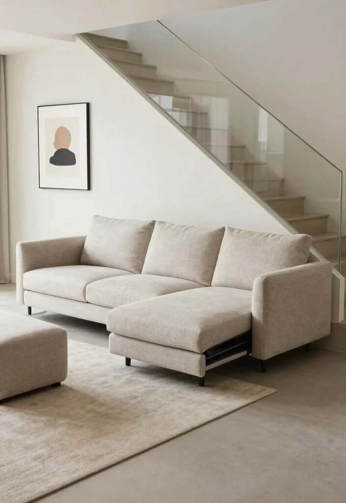 15 Sofa Under Stairs Living Room Ideas Clever Space Use 4. Modern Sofa Bed Combo 0
