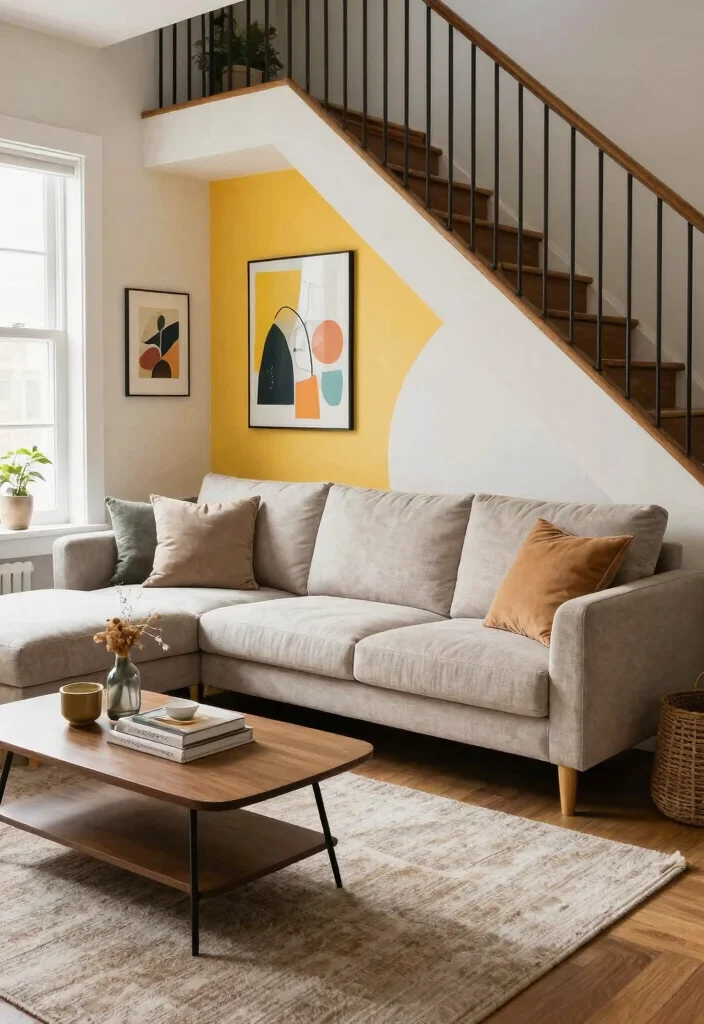 15 Sofa Under Stairs Living Room Ideas Clever Space Use 6. Chic L Shaped Sofa 0