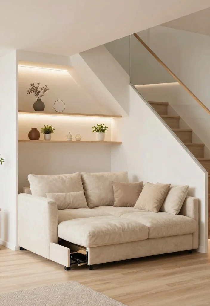 15 Sofa Under Stairs Living Room Ideas Clever Space Use 7. Custom Built in Sofa 0