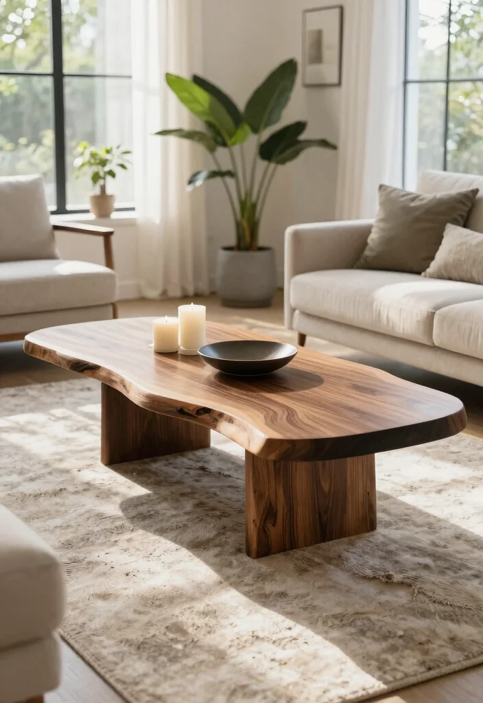 15 Wooden Living Room Table Ideas for a Natural Timeless Style 1. Live Edge Coffee Table 0