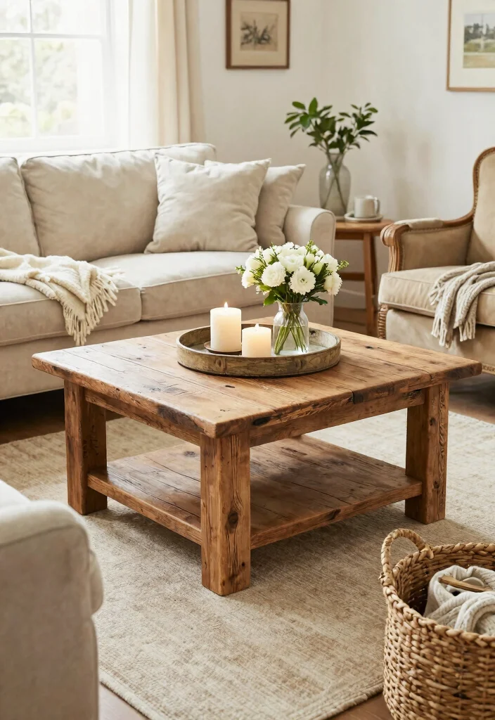 15 Wooden Living Room Table Ideas for a Natural Timeless Style 2. Farmhouse Coffee Table 0
