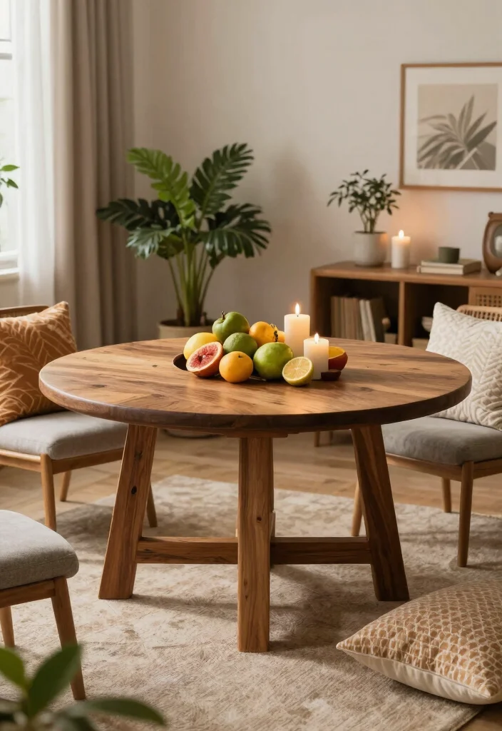 15 Wooden Living Room Table Ideas for a Natural Timeless Style 4. Round Wooden Table 0