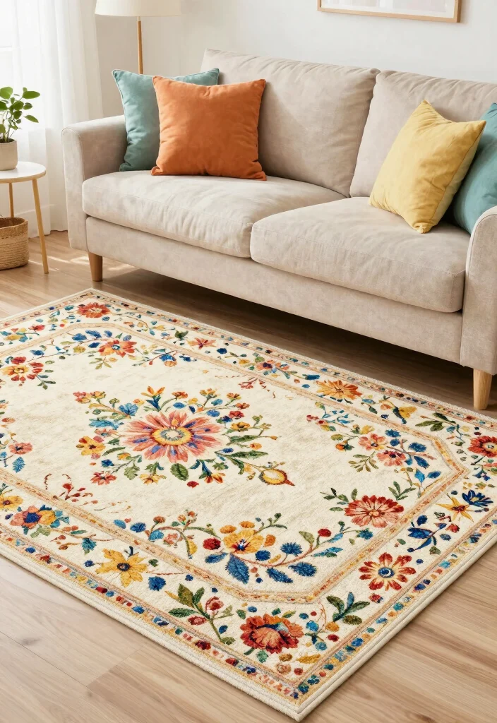 16 Beige Couch Living Room Rugs Ideas Perfect Color Pairings 11. Floral Print Rugs 0