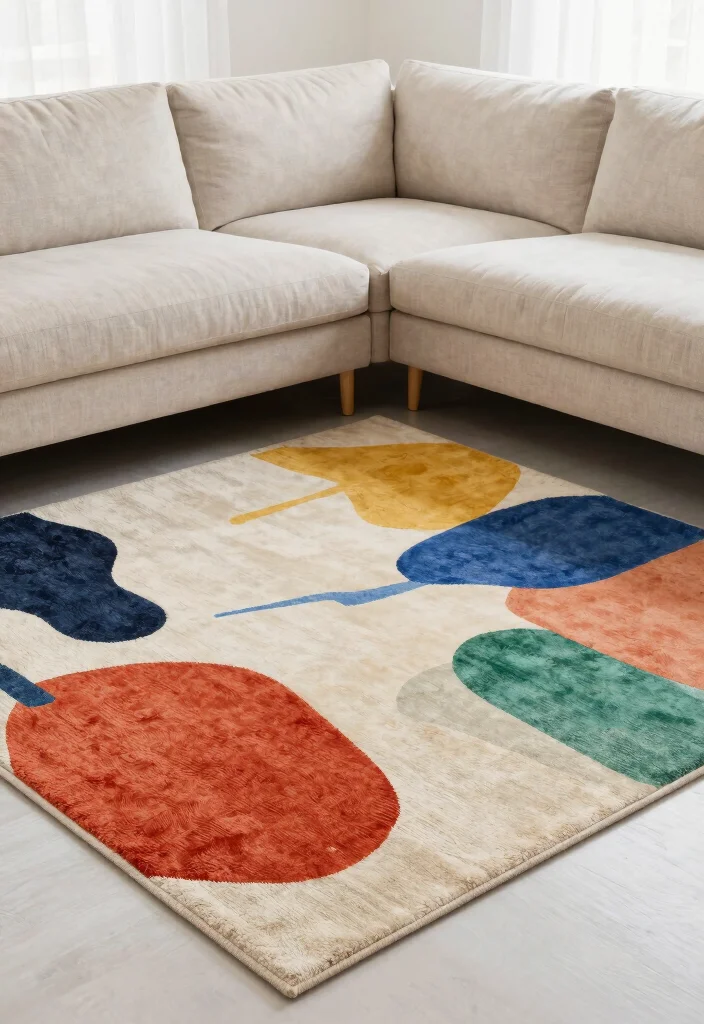 16 Beige Couch Living Room Rugs Ideas Perfect Color Pairings 12. Artistic Abstract Rugs 0