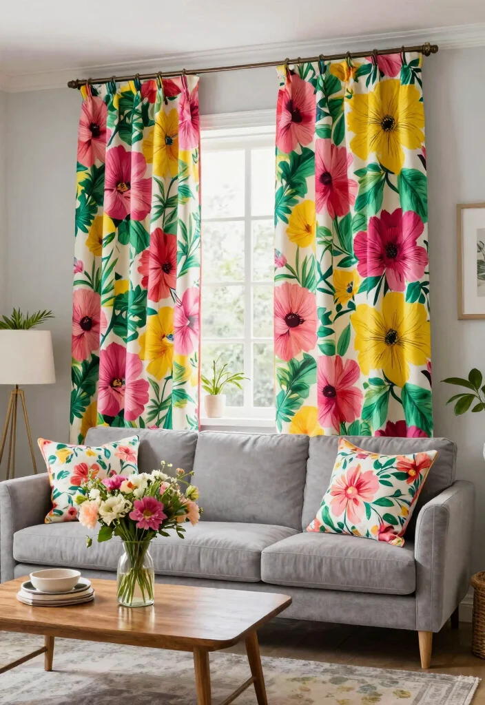 16 Bold Curtains Living Room Ideas Statement Making Style 5. Bold Floral Accents 0