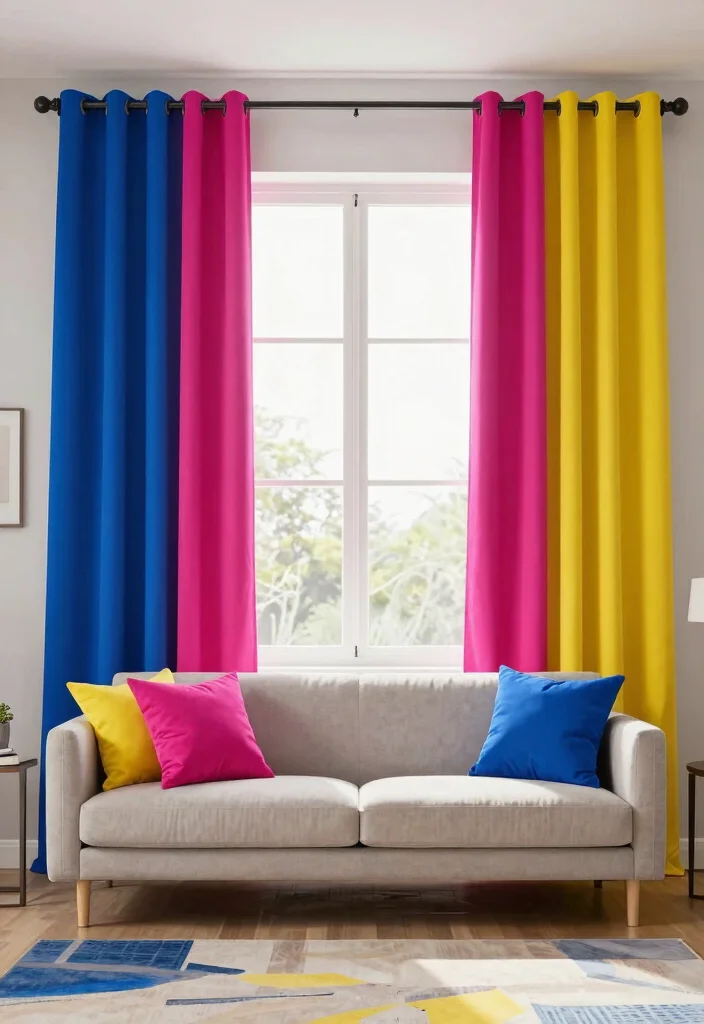 16 Bold Curtains Living Room Ideas Statement Making Style 6. Striking Color Blocks 0