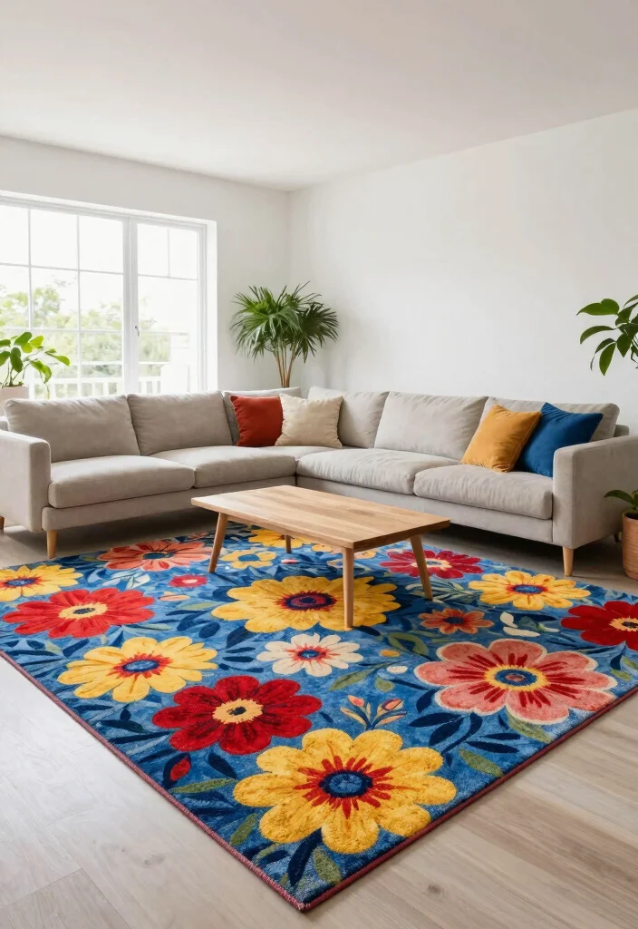 16 Floral Rug Living Room Ideas Soft Patterned Charm 1. Bold Blooms for a Statement Piece 0