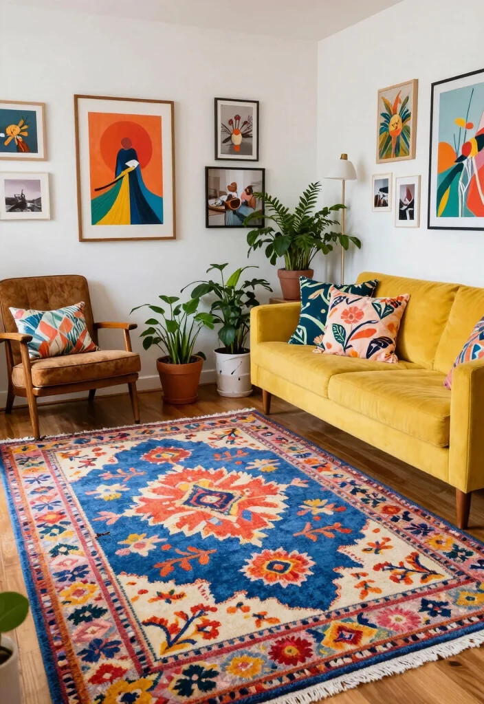 16 Floral Rug Living Room Ideas Soft Patterned Charm 13. Eclectic Mix with Colorful Floral Rugs 0