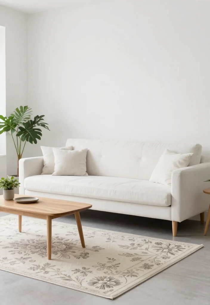 16 Floral Rug Living Room Ideas Soft Patterned Charm 14. Minimalist Approach with Small Floral Accents 0