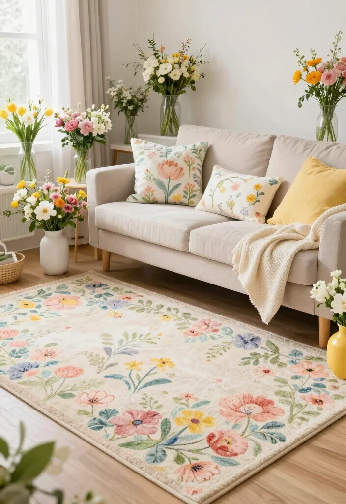 16 Floral Rug Living Room Ideas Soft Patterned Charm 15. Seasonal Swaps with Floral Rugs 0