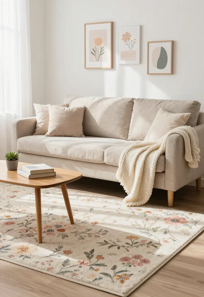 16 Floral Rug Living Room Ideas Soft Patterned Charm 2. Subtle Patterns for a Soft Touch 0