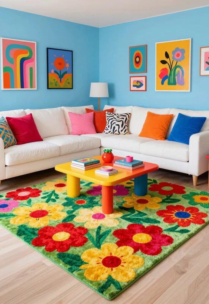 16 Floral Rug Living Room Ideas Soft Patterned Charm 5. Energetic Color Palettes with Bright Florals 0