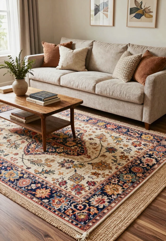 16 Floral Rug Living Room Ideas Soft Patterned Charm 6. Layering for Depth and Texture 0
