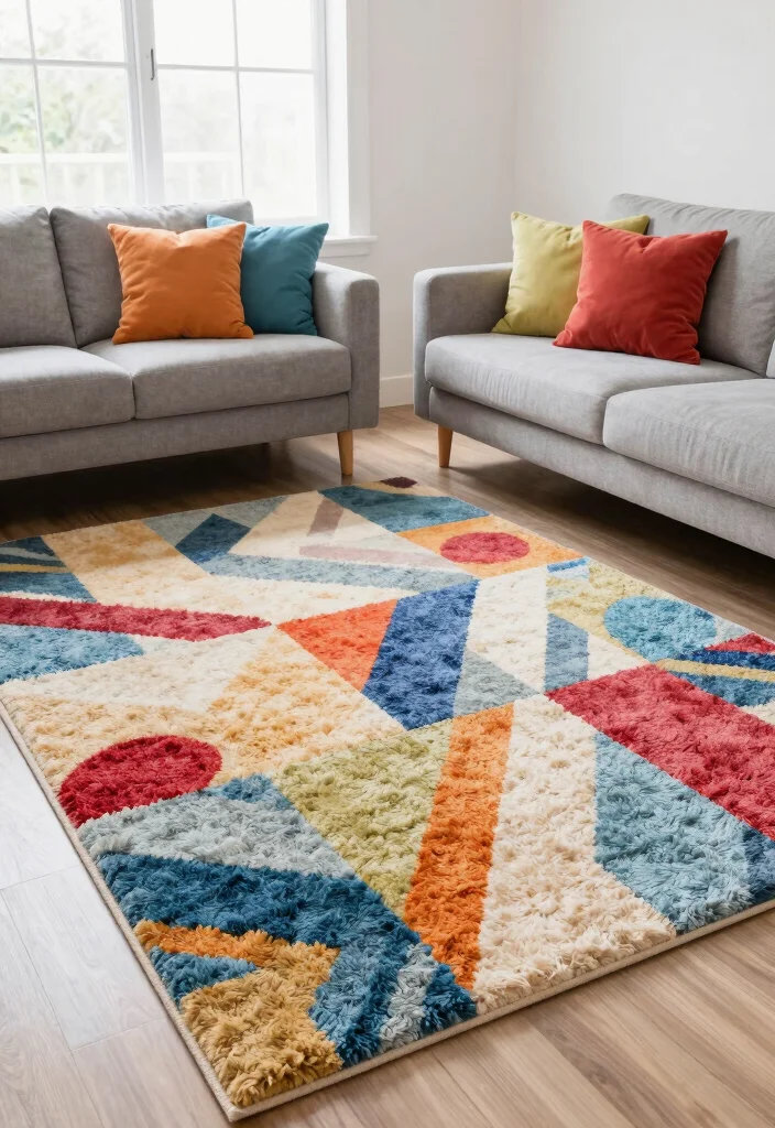 16 Fluffy Rugs in Living Room Ideas Cozy Underfoot Style 12. Playful Patterns 0