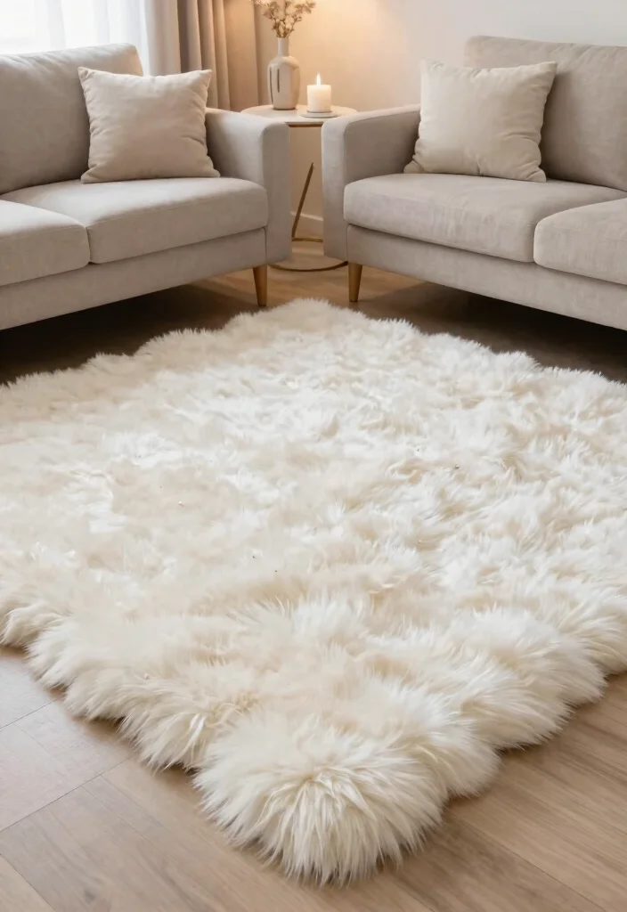 16 Fluffy Rugs in Living Room Ideas Cozy Underfoot Style 13. The Soft Touch of Faux Fur 0