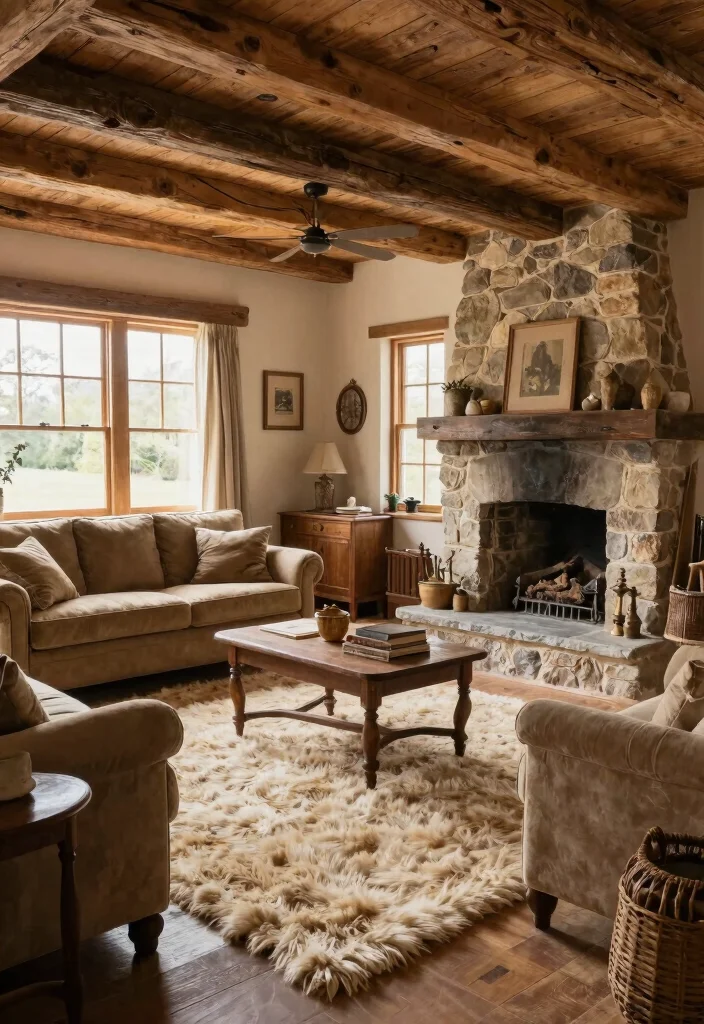 16 Fluffy Rugs in Living Room Ideas Cozy Underfoot Style 5. Rustic Vibes 0