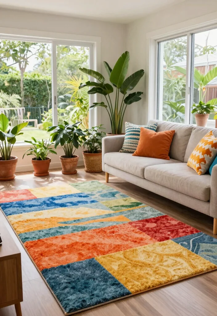 16 Fluffy Rugs in Living Room Ideas Cozy Underfoot Style 7. Indoor Outdoor Fusion 0