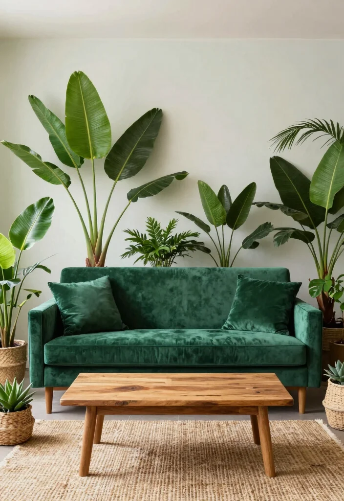 16 Green Velvet Sofa Living Room Ideas Luxe Earthy Style 1. Tropical Oasis Vibes 0