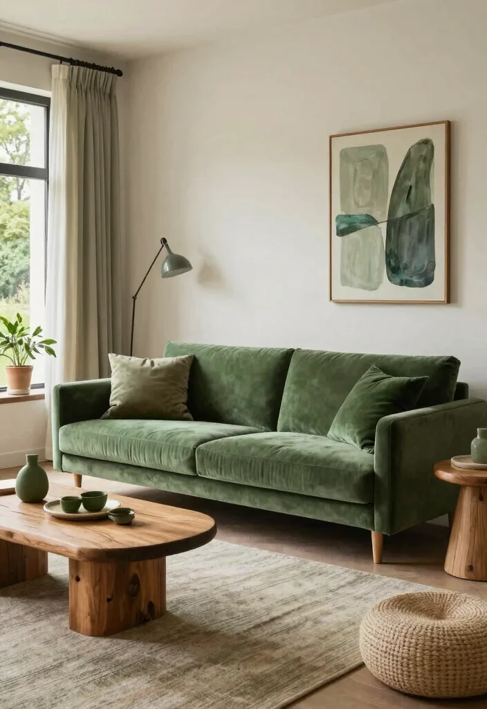 16 Green Velvet Sofa Living Room Ideas Luxe Earthy Style 11. Nature Inspired Retreat 0