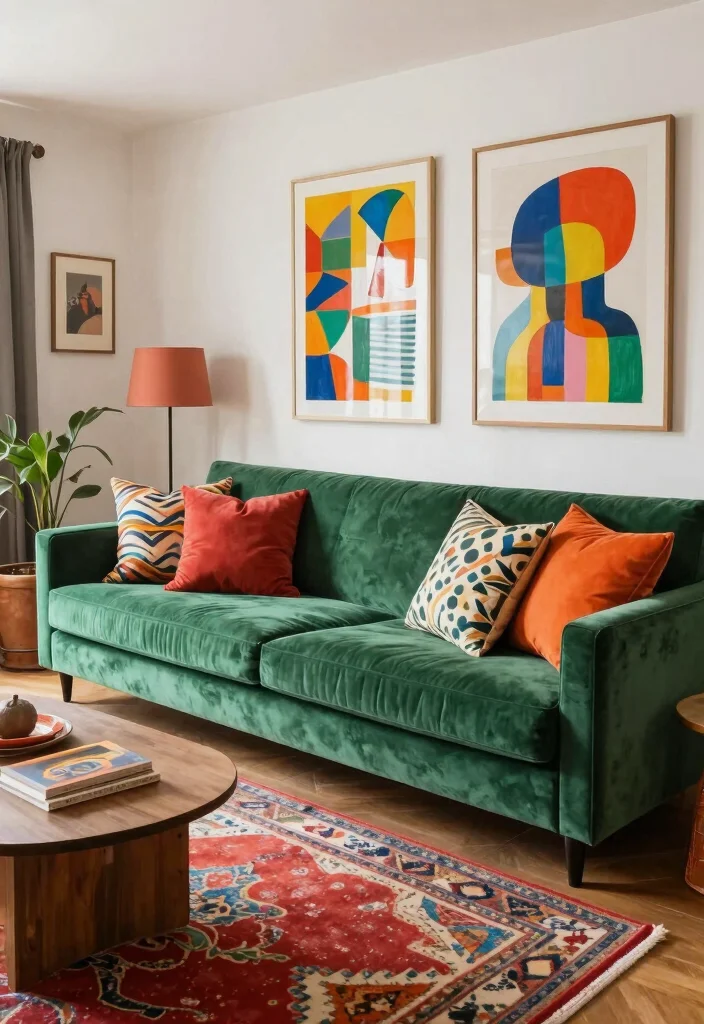 16 Green Velvet Sofa Living Room Ideas Luxe Earthy Style 12. Bold Patterns 0