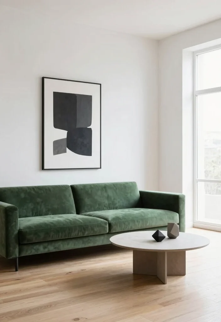 16 Green Velvet Sofa Living Room Ideas Luxe Earthy Style 2. Minimalist Elegance 0