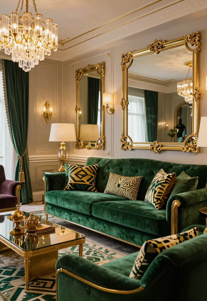 16 Green Velvet Sofa Living Room Ideas Luxe Earthy Style 4. Art Deco Glamour 0