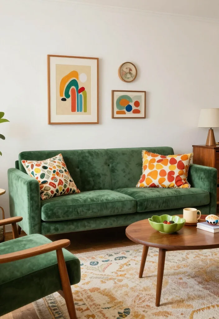 16 Green Velvet Sofa Living Room Ideas Luxe Earthy Style 9. Retro Revival 0