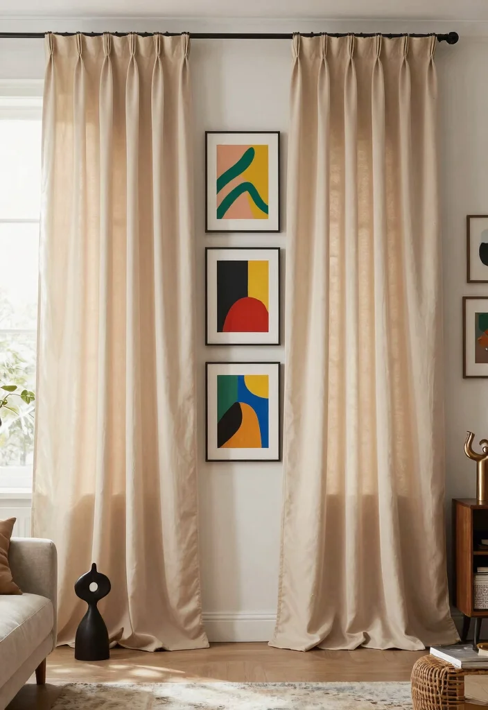 16 Nude Curtains Living Room Ideas in Neutral Warm Tones 11. Artful Accents 0