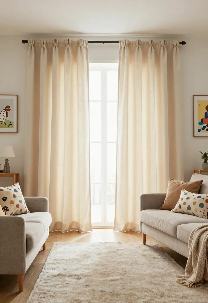 16 Nude Curtains Living Room Ideas in Neutral Warm Tones 12. Family Friendly Spaces 0