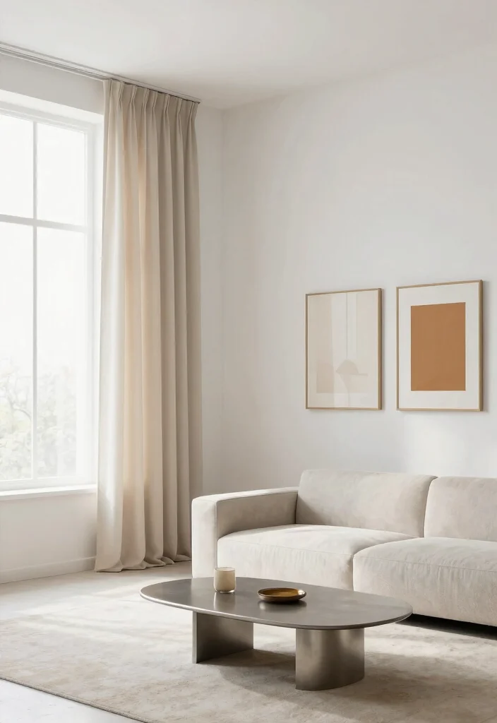16 Nude Curtains Living Room Ideas in Neutral Warm Tones 2. Minimalist Elegance 0
