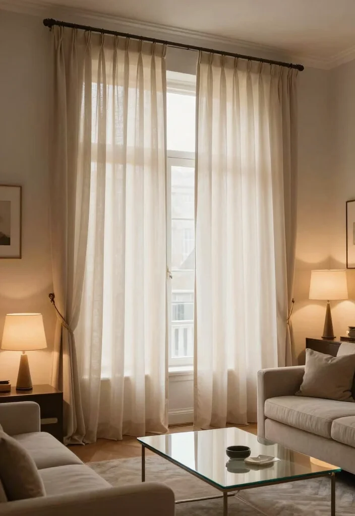 16 Nude Curtains Living Room Ideas in Neutral Warm Tones 6. Soft Light Play 0
