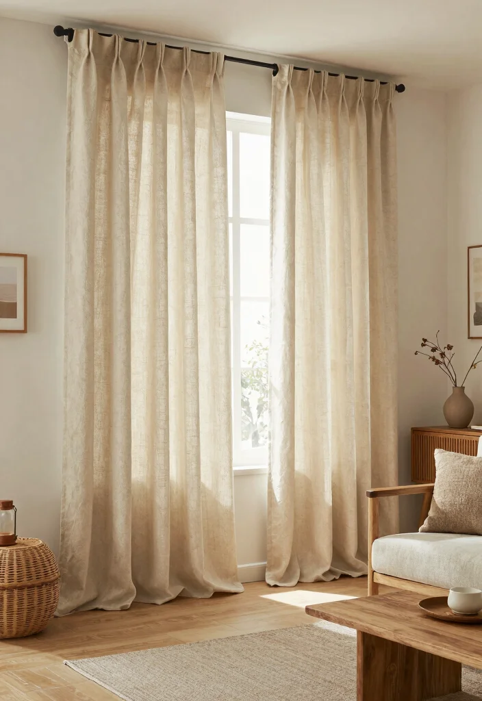 16 Nude Curtains Living Room Ideas in Neutral Warm Tones 8. Natural Fabrics for Eco Friendly Living 0