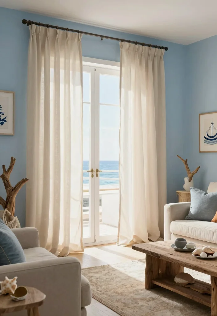 16 Nude Curtains Living Room Ideas in Neutral Warm Tones 9. Coastal Inspirations 0