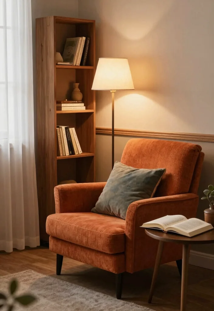 16 Orange Chair Living Room Ideas Bold Warm Accents 1. Cozy Corner with a Vintage Flair 0