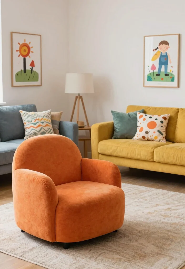 16 Orange Chair Living Room Ideas Bold Warm Accents 13. Family Friendly Comfort 0