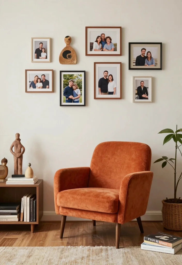 16 Orange Chair Living Room Ideas Bold Warm Accents 15. Personal Touch with Unique Accessories 0