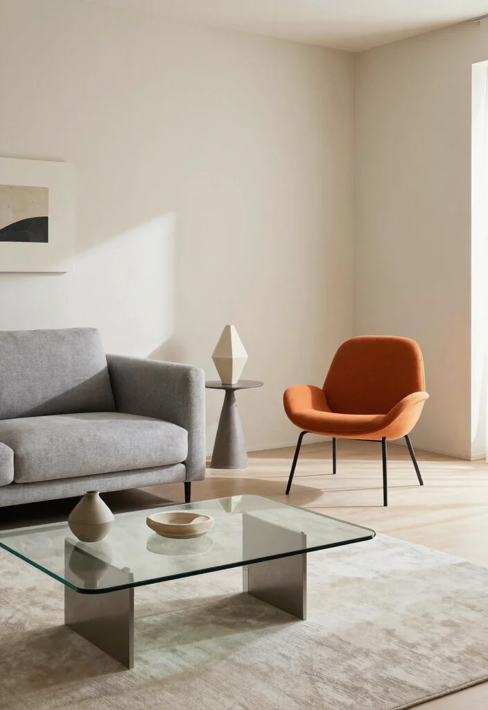 16 Orange Chair Living Room Ideas Bold Warm Accents 3. Modern Minimalism Meets Warm Accents 0