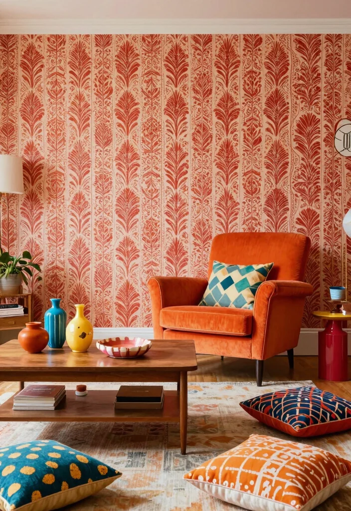 16 Orange Chair Living Room Ideas Bold Warm Accents 4. Juxtaposition with a Retro Twist 0